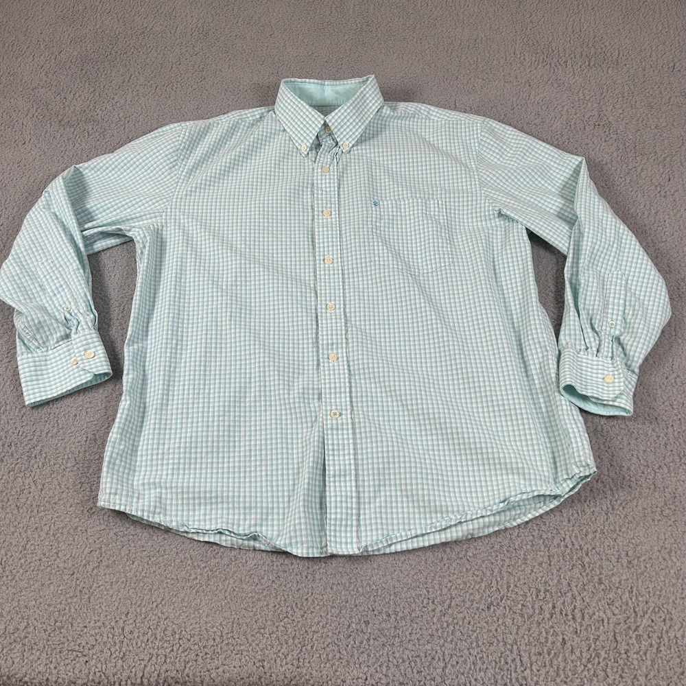 Izod Shirt Mens Large Blue Check Button Down Long Sleeve Pocket Casual Top